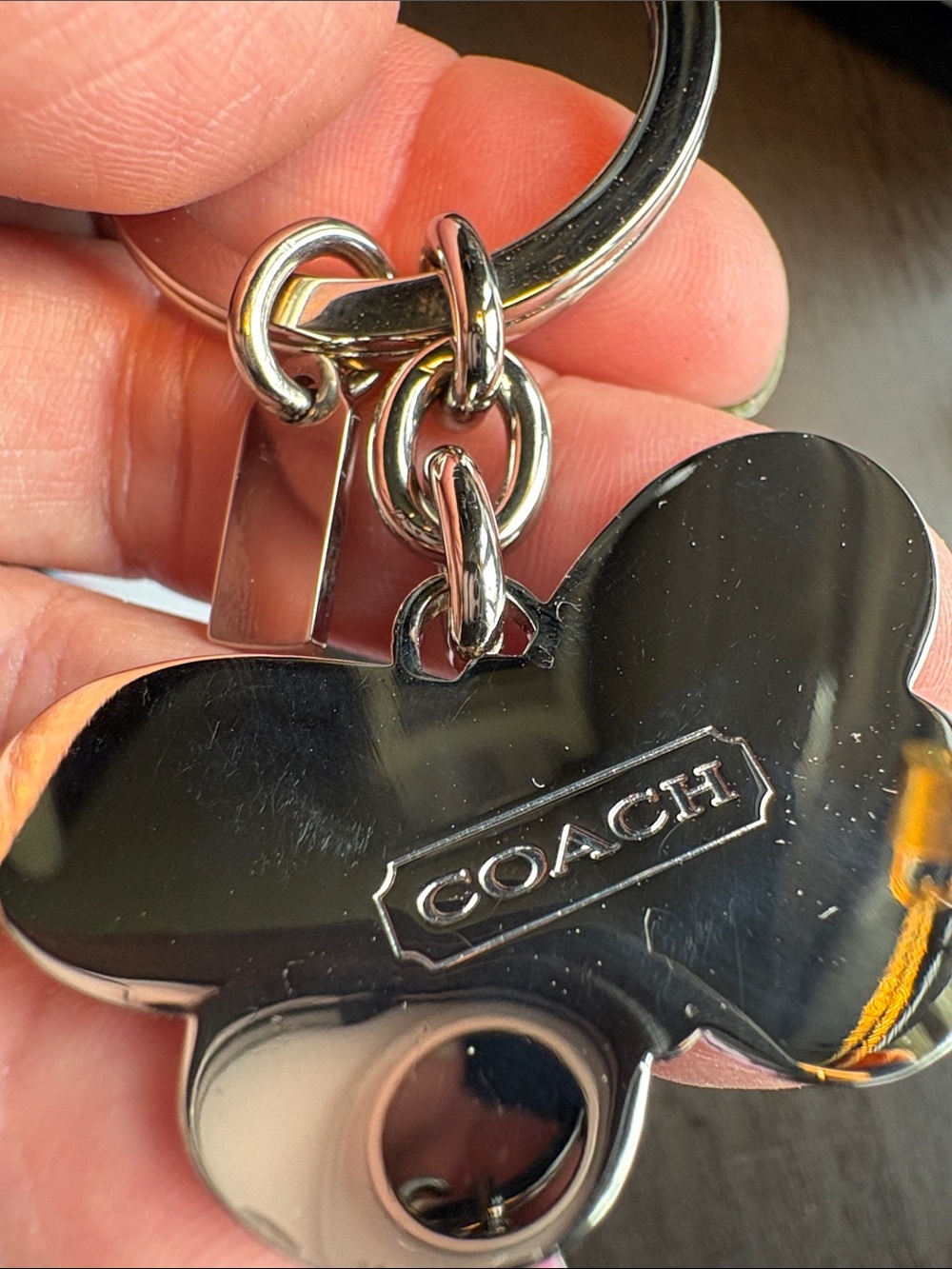 Coach Pink Signature Butterfly Key Ring with Green Accent - Picture 3 of 3